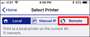 select printer window with Remote button selected