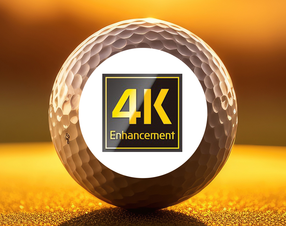 4K Enhancement logo on closeup of golf ball