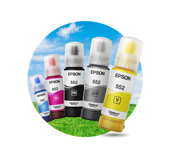 An array of Epson Ink Bottles