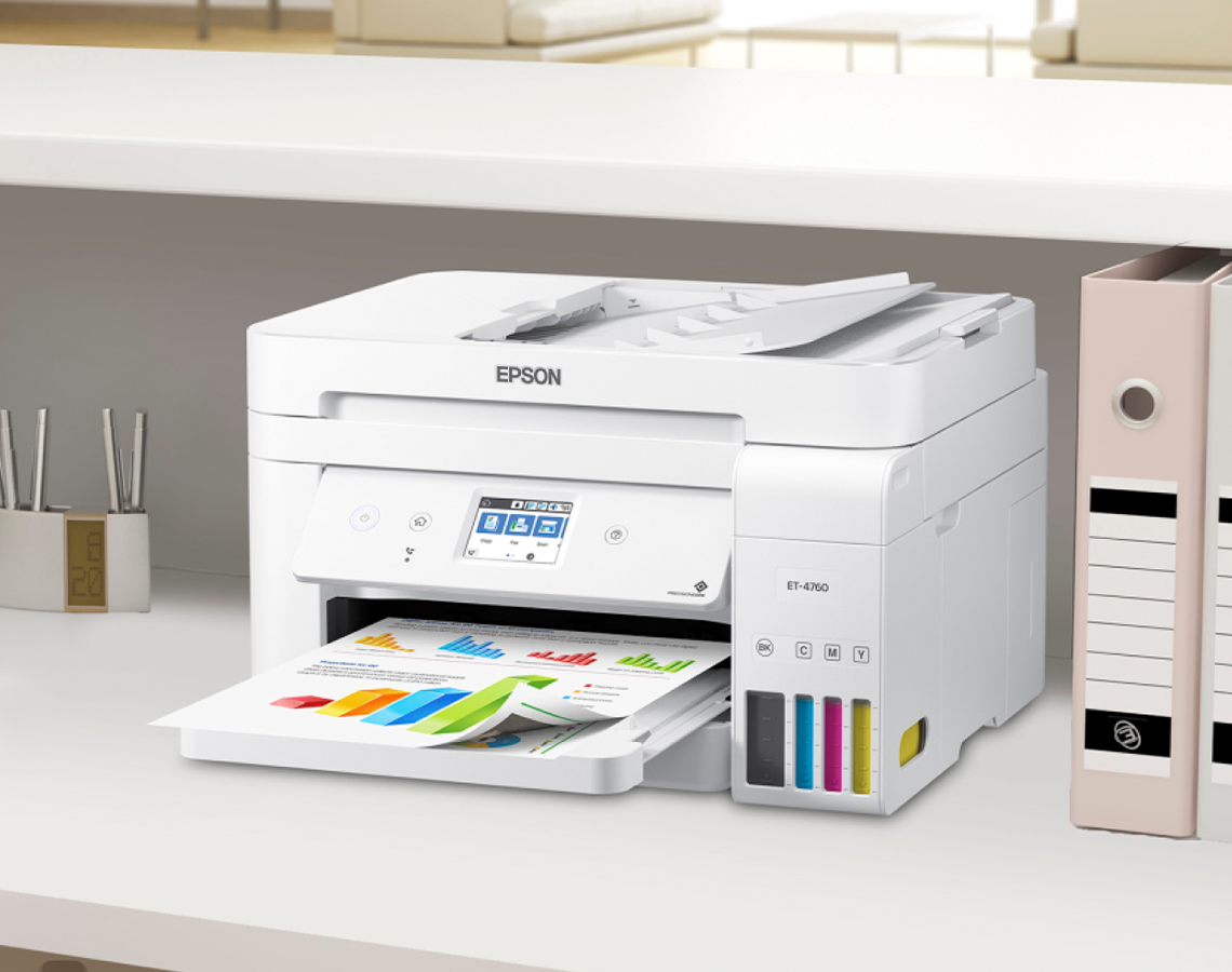 Epson printer on a desk
