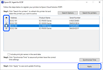checkboxes for printers