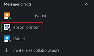 fen&ecirc;tre d&rsquo;impression slack noire avec epson_printer s&eacute;lectionn&eacute;