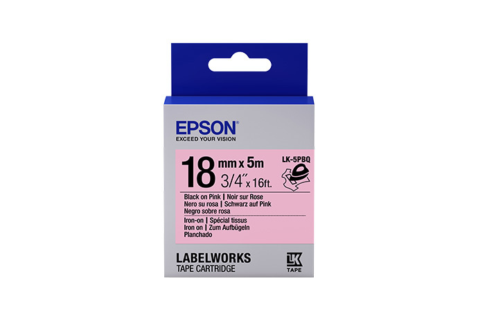 LabelWorks Iron on (Fabric) LK Tape Cartridge ~3/4" Black on Pink