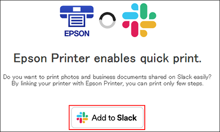 window with epson icon and slack printing icon and add to slack button selected