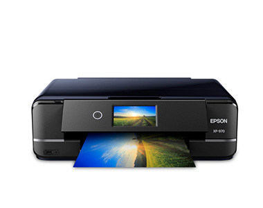 Front facing black Epson XP-970 Printer. 