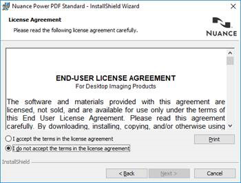 Nuance Power PDF end-user license agreement window