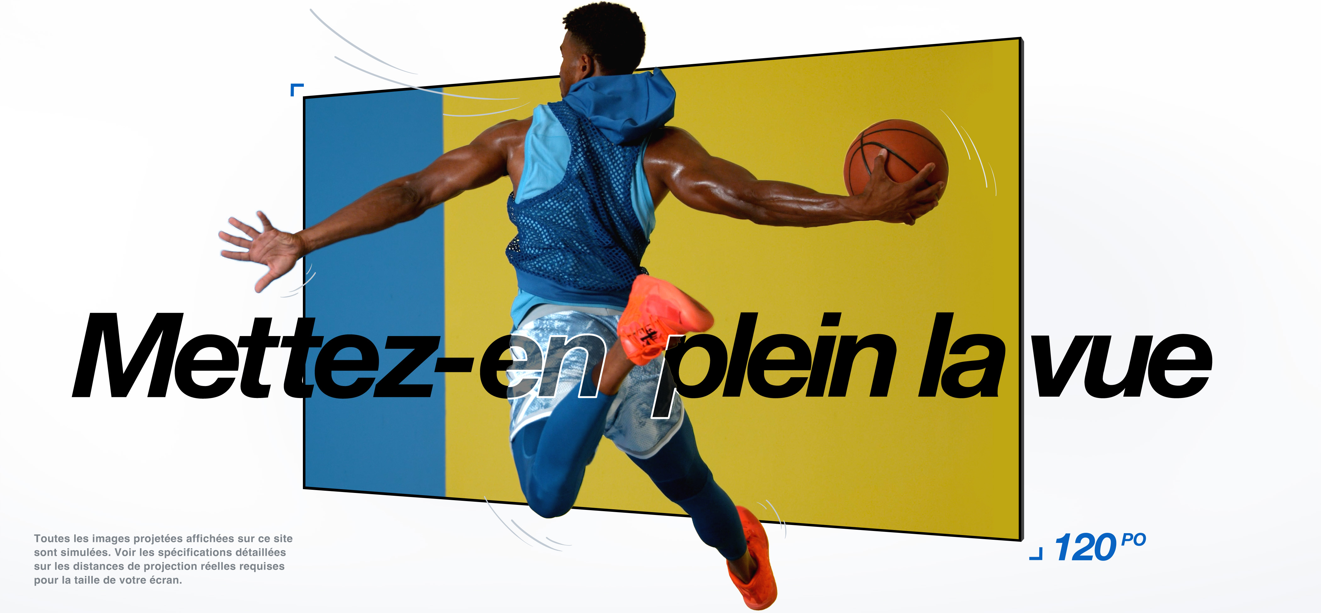 Go Epic. A 120-inch projector display featuring a basketball player. Projector does not enable 3d viewing.