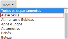 Janela do menu suspenso com a opção Alexa Skills selecionada