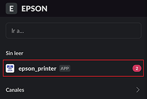 ventana de menú negra de slack printing con epson_printer seleccionada