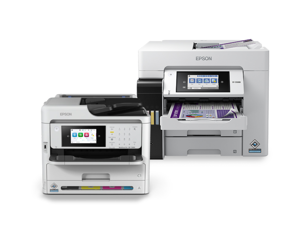Epson WorkForce Pro WF-C5890 printer and WorkForce ST-C5500 printer.