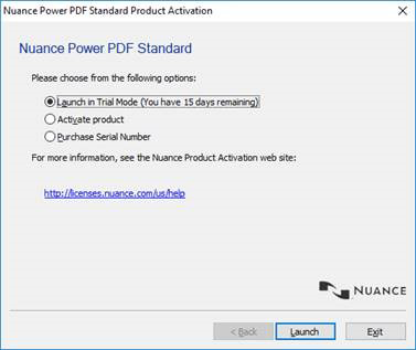 Nuance Power PDF Standard activation window