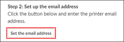 window with set the email address button selected