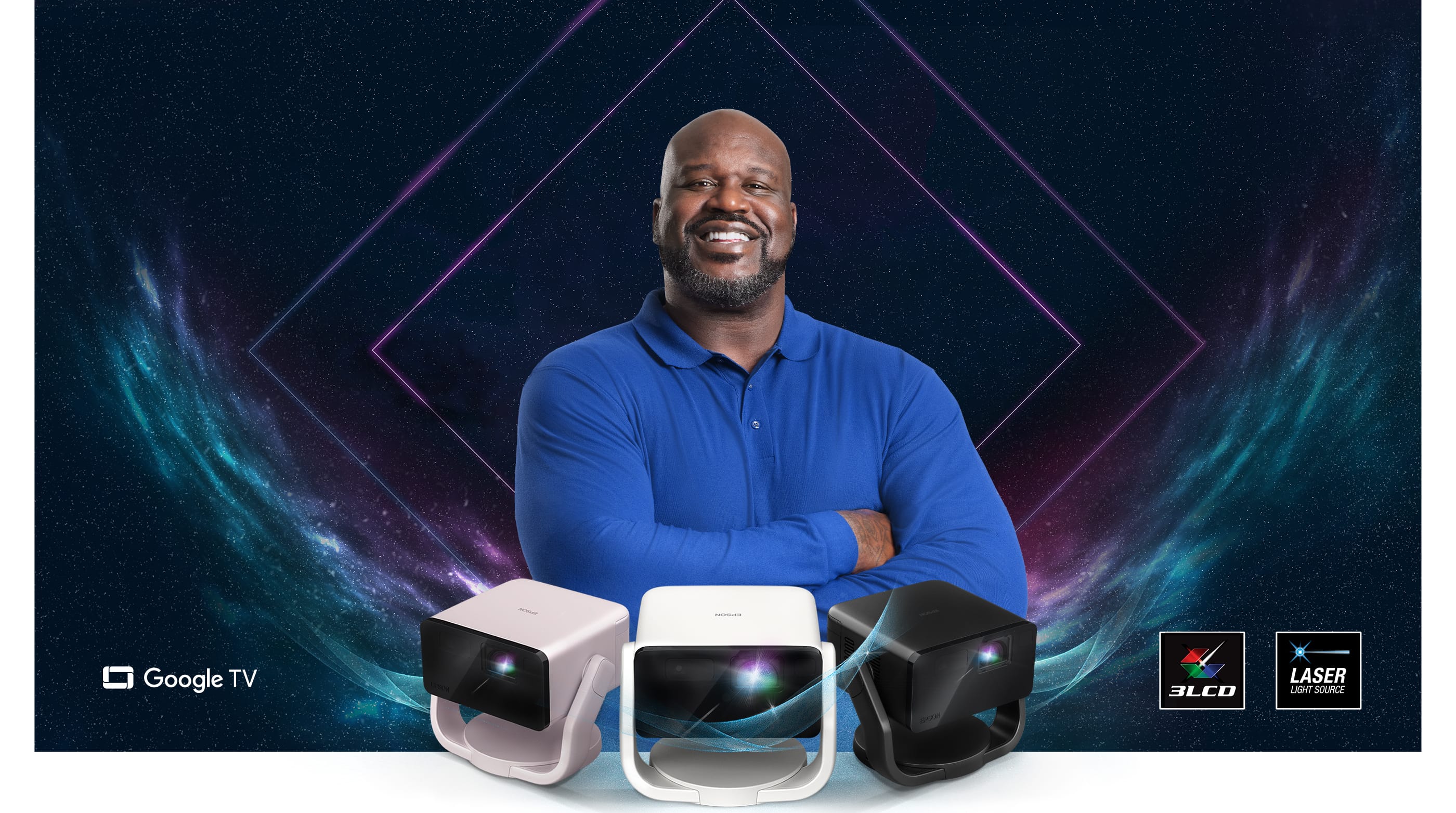 Shaq introducing a lineup of EpiqVision Projectors