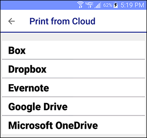 print from cloud window with connected sources listed