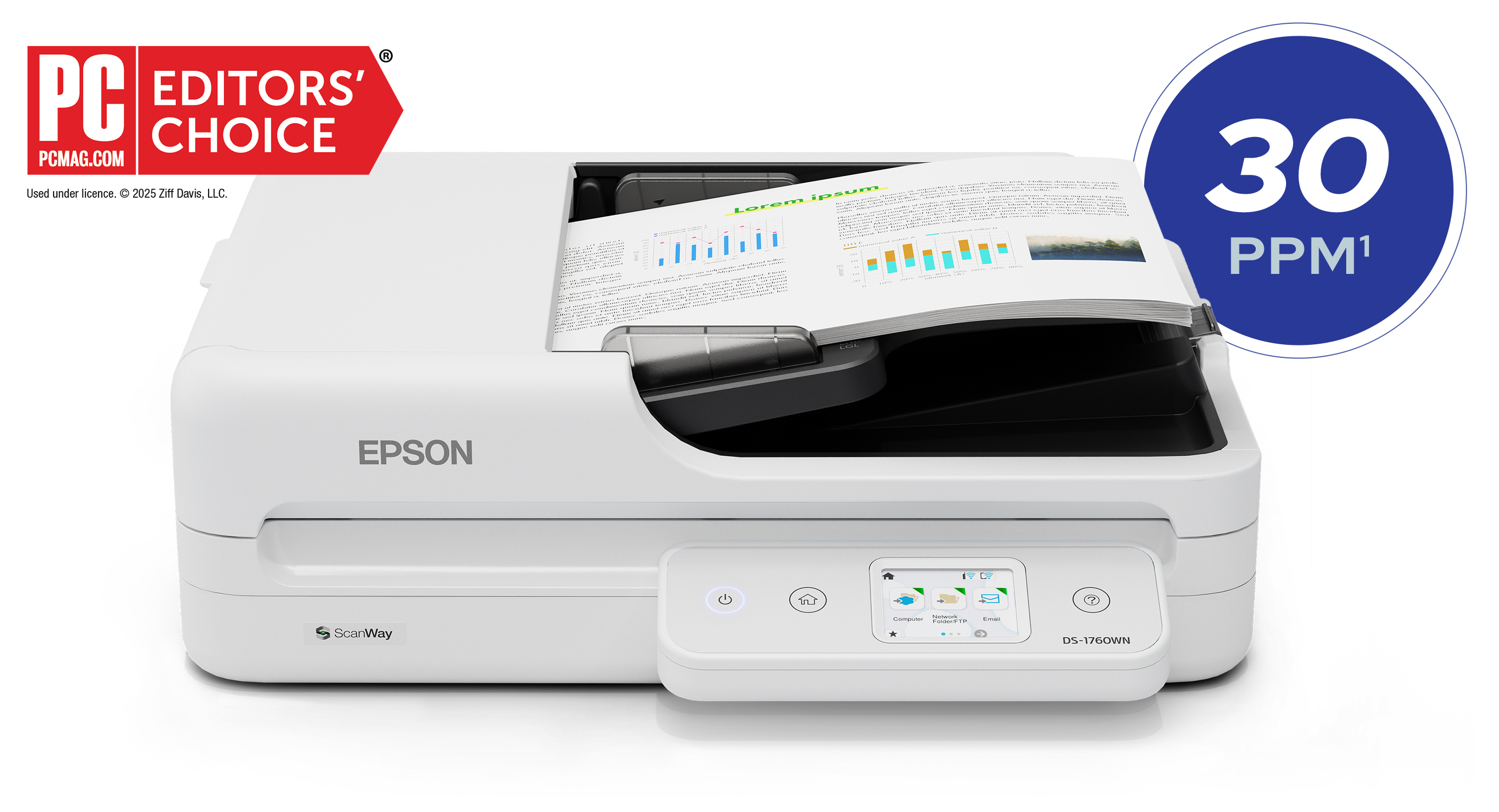 DS-1760WN Epson Scanner, 30ppm, PCMag Editors Choice Award