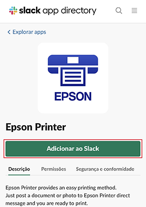 Janela do slack com o bot&atilde;o adicionar ao slack selecionado