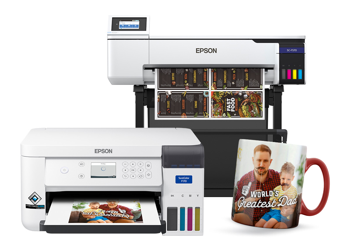 Epson's SureColor Professional Printers are shown and printed coffee mug.