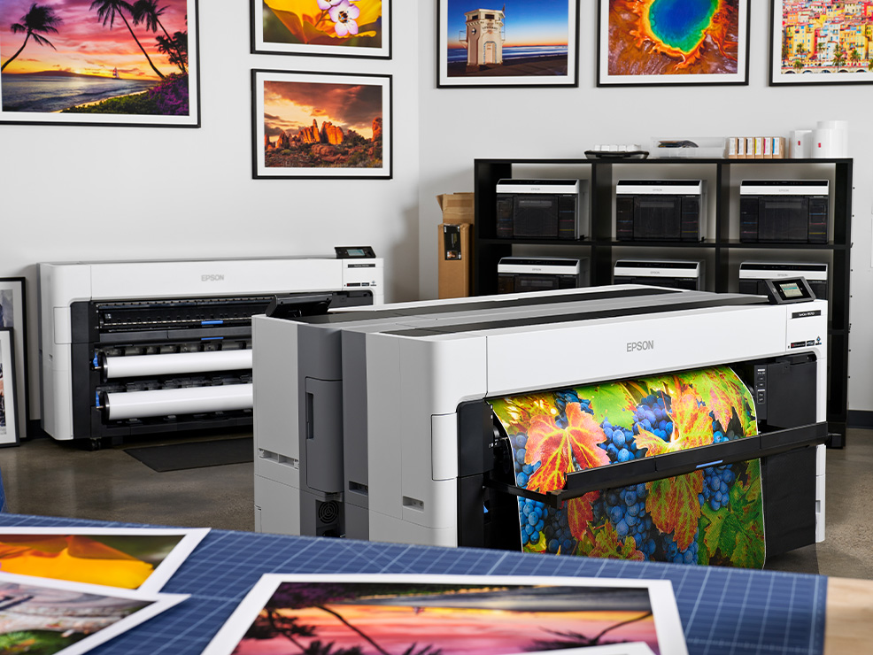 Multiple P-Series printers organized in a small print shop