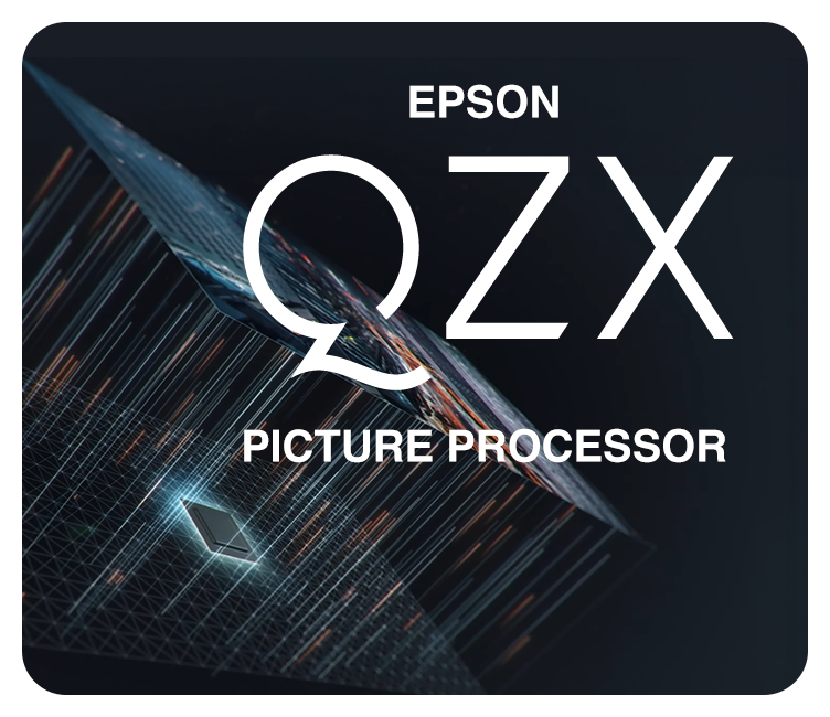 A stylized image of a processor chip with the text "Epson QZX Picture Processor"