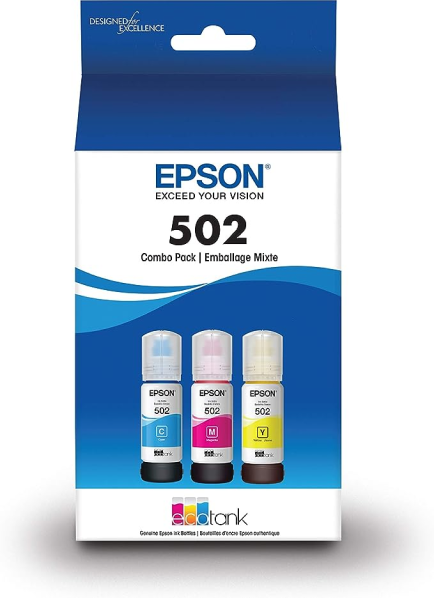 Epson 502, Multi-Color Ink Bottles, C/M/Y 3-Pack