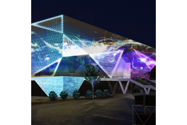 Colorful light projections on building