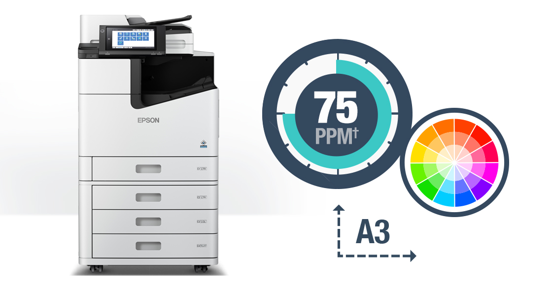 WorkForce WF-C20750 prints at 75ppm, in color and up to A3 paper size