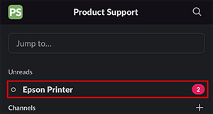 slack printing black menu window with epson_printer selected