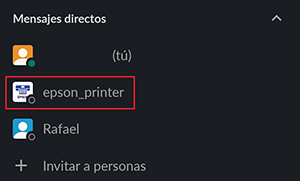 ventana negra de slack printing con epson_printer seleccionada