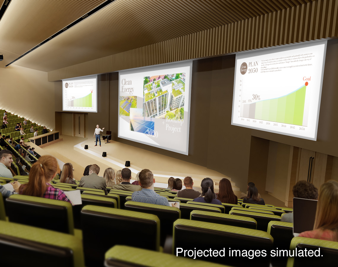 Simulated projected images in a higher education large classroom auditorium