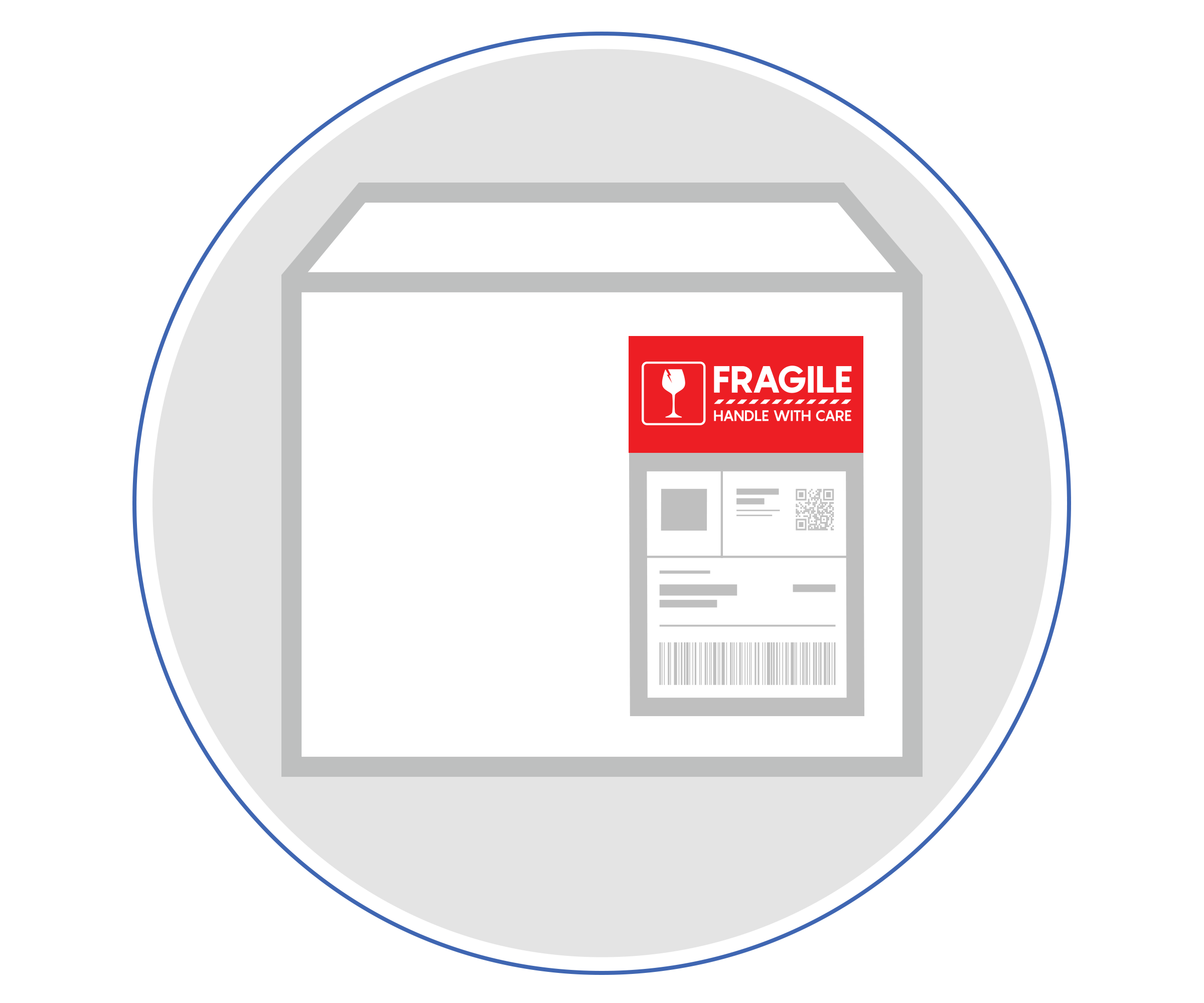 icon of box with rec color label with the word FRAGILE