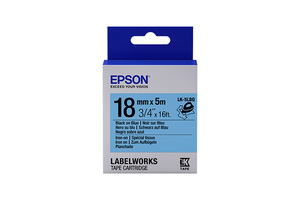 LabelWorks Iron on (Fabric) LK Tape Cartridge ~3/4" Black on Blue