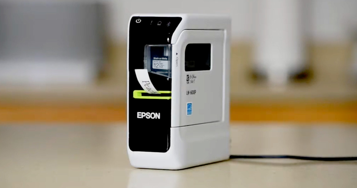 Epson LabelWorks printer on a table