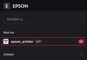 fen&ecirc;tre de menu noire d&rsquo;impression slack avec epson_printer s&eacute;lectionn&eacute;