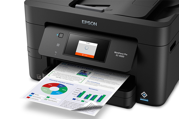 Impresora Epson WF Pro EC-4020: Multifuncion impresora-copiadora-escaner-Fax,  duplex en impresion, Wifi, USB, Ethernet, Impresion movil, Pantalla a color,  bandeja inferior 250 hojas, 34 pag/min Monocromo,30 pg/min Color, Chip  Virtual, Ecotank Dye, 1