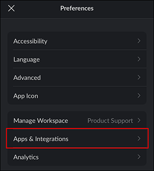 slack printing men with Apps and Integrations option selected