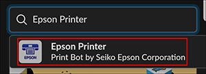cuadro de búsqueda negro de slack printing con el resultado de búsqueda epson printer seleccionado