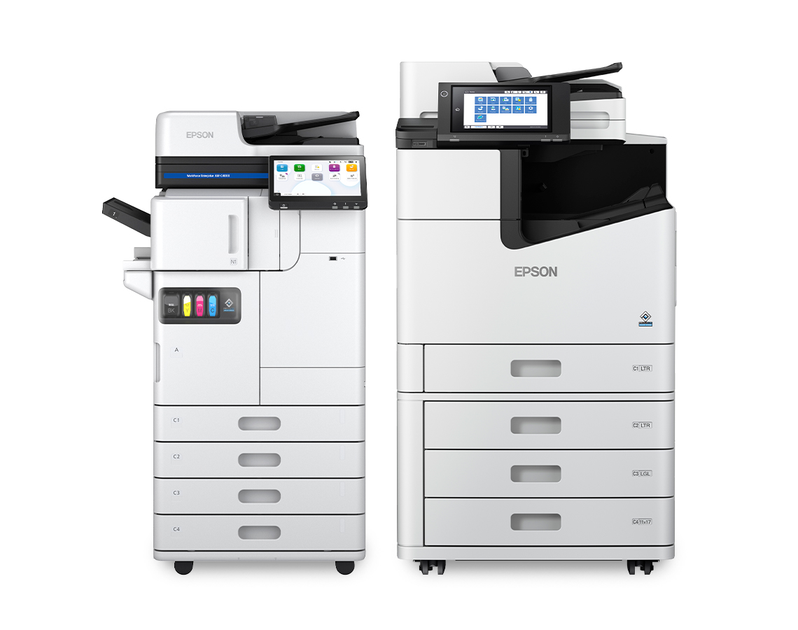Epson AM-4000 printer with inner finisher and WF-C2100 printer