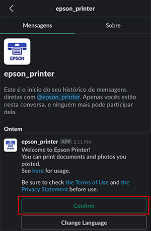 Janela de escura de convite do slack com o bot&atilde;o confirmar selecionado