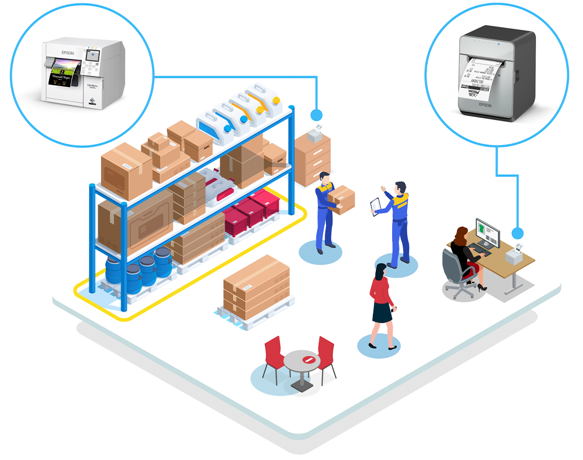 Warehouse with Epson label printers
