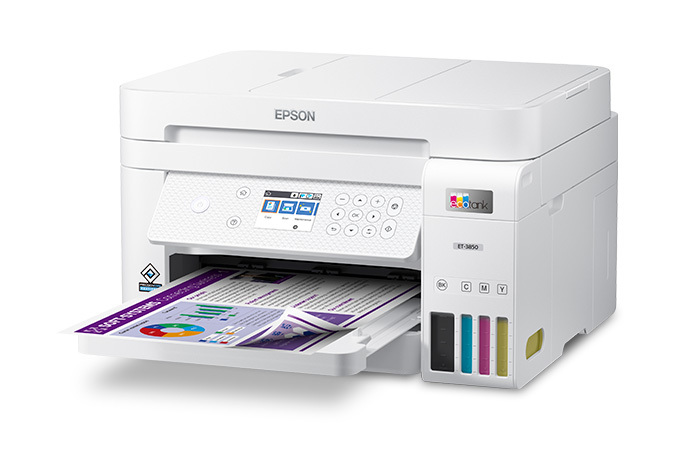  Epson EcoTank ET-3850 Wireless Color All-in-One Cartridge-Free  Supertank Printer with Scanner, Copier, ADF and Ethernet – White (Renewed)  : Office Products