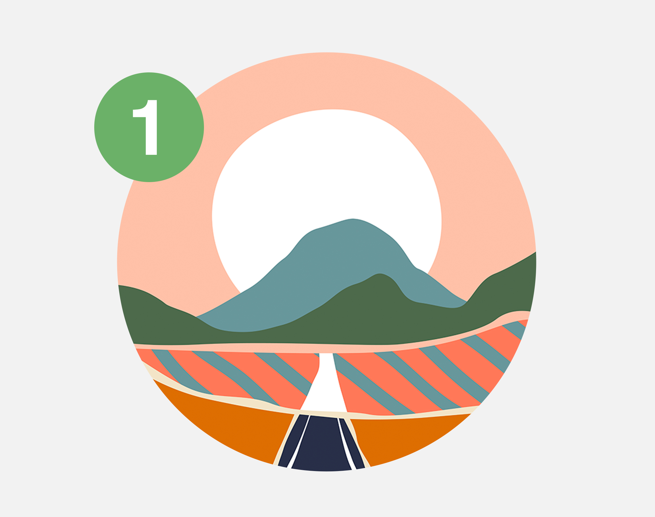 Sunset landscape illustration.