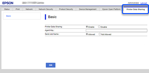 Printer Data Sharing Tab