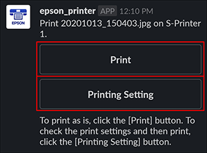ventana negra de slack printing con los botones print y printing settings seleccionados