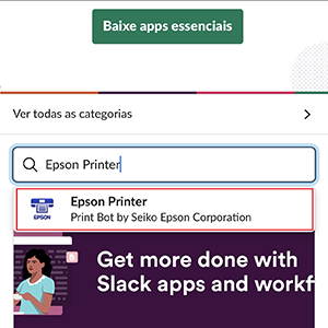 Resultados da busca do slack com a op&ccedil;&atilde;o Epson Printer selecionada