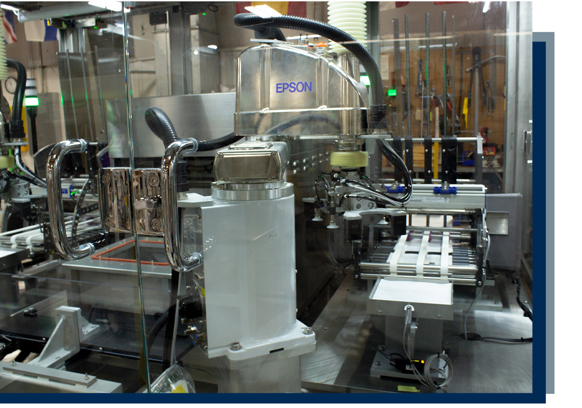 Epson G6 SCARA robots employed at various stations cost-effectively and efficiently automate syringe manufacturing.