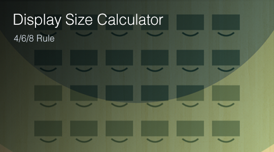 Display size calculator image showing icons representing desks with a green circular overlay representing the distance of a projected image
