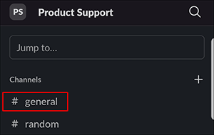 black slack product suppot window with general channel selected