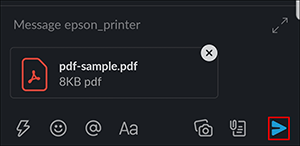 black slack printing window with send icon selected