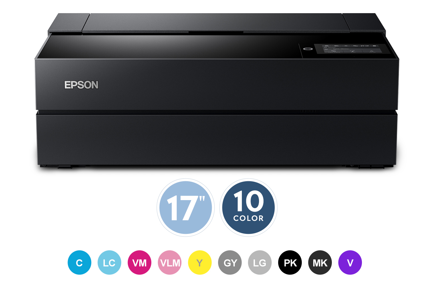 SureColor P900 17-Inch Photo Printer, 10 color. C, LC, VM, VLM, Y, GY, LG, PK, MK, V.