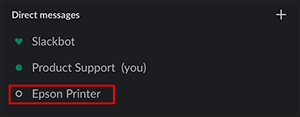 ventana negra de slack printing con el botón Epson Printer seleccionado